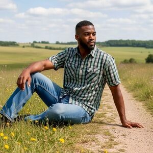 Vintage Esprit 68 Slim Men's Blue White & Green Short Sleeve Button Down Shirt S